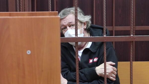 Актёр Михаил Ефремов во время избрания меры пресечения в Таганском суде Москвы - Sputnik Грузия